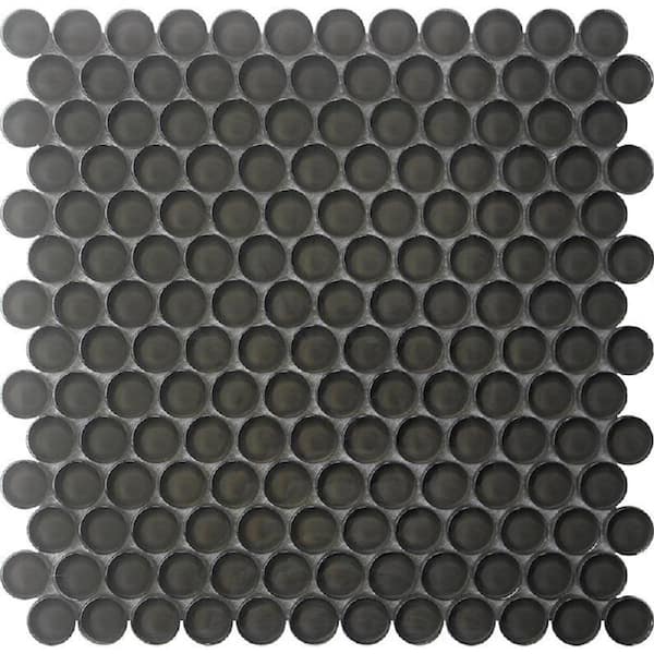 Apollo Tile Ash Gray 4 in. x 5 in. Penny Round Polished Glass Mosaic Tile Sample (0.13 sq. ft./Piece)