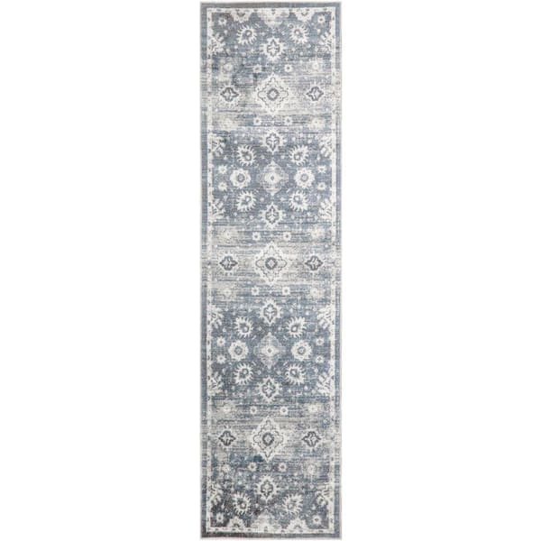 Astra Machine Washable Denim 2 ft. x 8 ft. Distressed Traditional Runner Area Rug