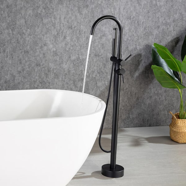 Staykiwi 2-Handle Freestanding Tub Faucet with Hand Shower in Matte Black