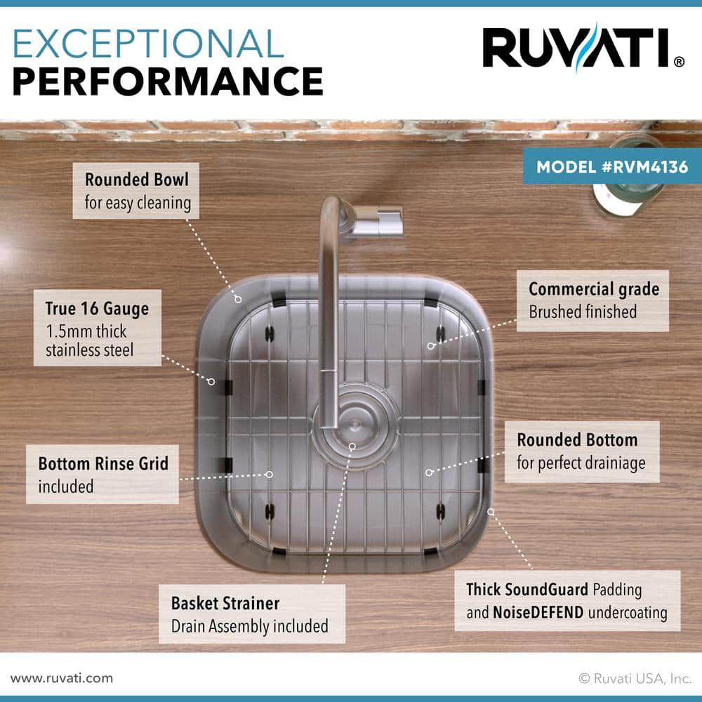 Ruvati 15" x 12.75" Stainless Steel Undermount Bar Prep Sink