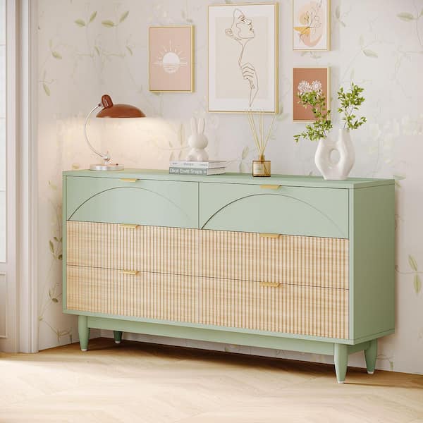 BYBLIGHT Helotes Mint Green 6 drawer 55.1 in.  Width Chest of Drawers, Modern Chest Cabinet with Enough Storage Space for Bedroom