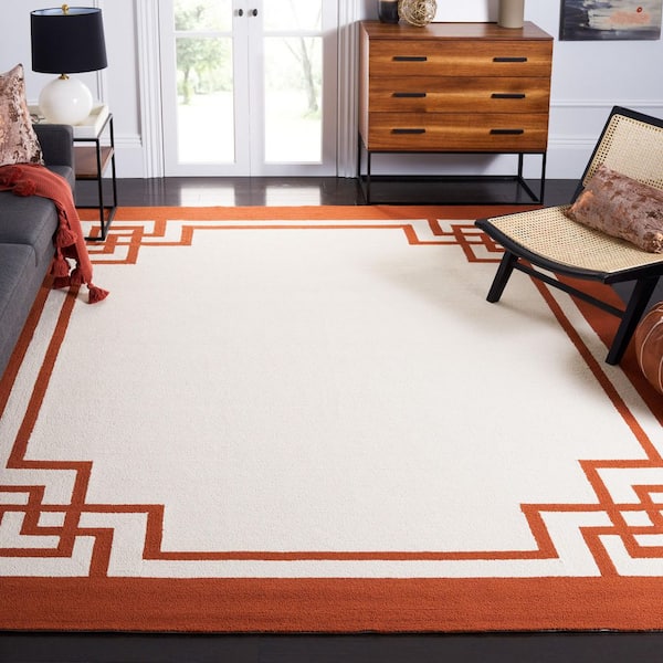 Four Seasons 9 ft. x 12 ft. Off White/Sangria Geometric Border Area Rug