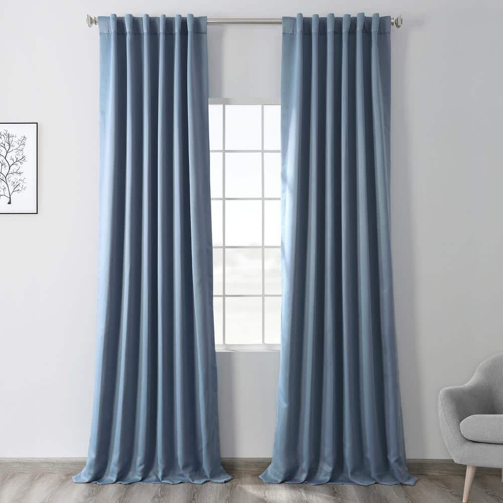 Exclusive Fabrics Furnishings Poseidon Blue Rod Pocket Blackout Curtain 50 In W X 84 In L Boch 184220 84 The Home Depot