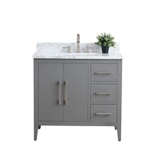 36 in. W x 22 in. D x 34 in. H Single Sink Bathroom Vanity Cabinet in Cashmere Gray with Engineered Marble Top in White