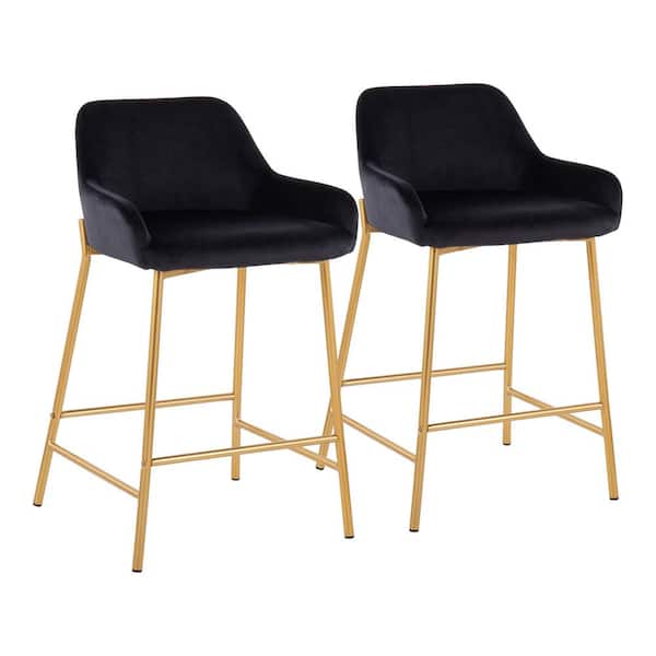Lumisource Daniella 33 in. Fixed-Height Black Velvet and Gold Steel Counter Height Bar Stool (Set of 2)