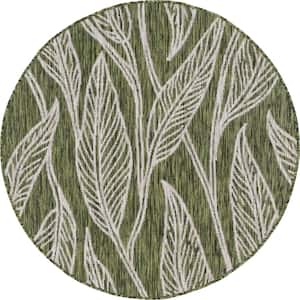 Outdoor Leaf Green 4 ft. Round Area Rug