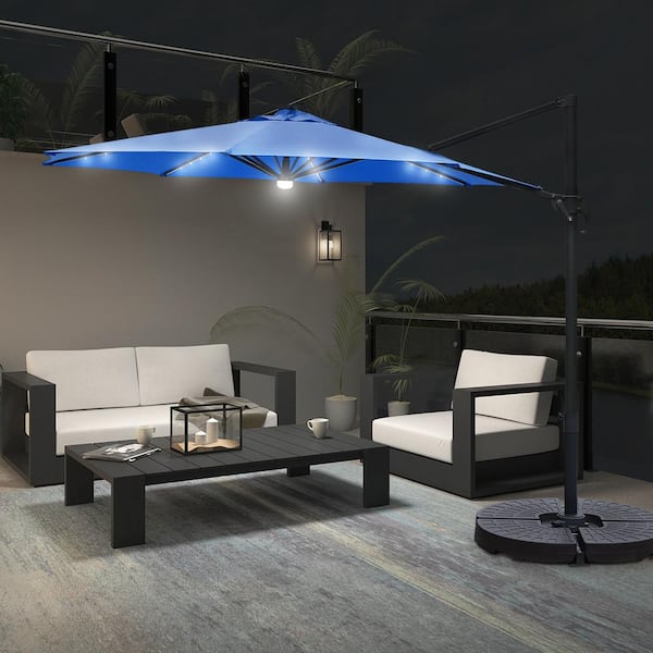 10 ft. 360-Degree Rotating Aluminum Cantilever Solar Lighted Patio Umbrella in Navy