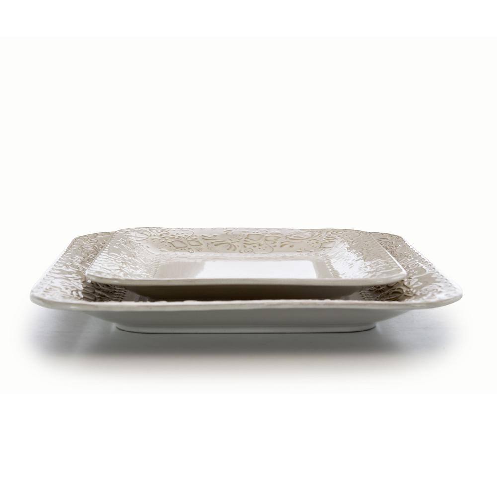 Ivory Floral Ceramic Square Dinnerware Set, Service for 4