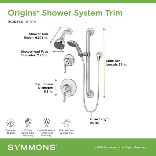 Symmons Origins 2-Handle Wall-Mounted Shower Trim Kit with Hand