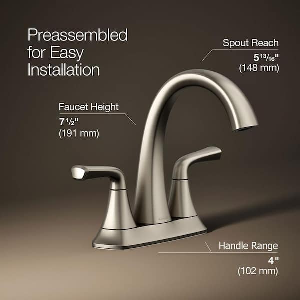 KOHLER Sundae 4 in. Centerset 2-Handles Bathroom Faucet in Vibrant Brushed Nickel