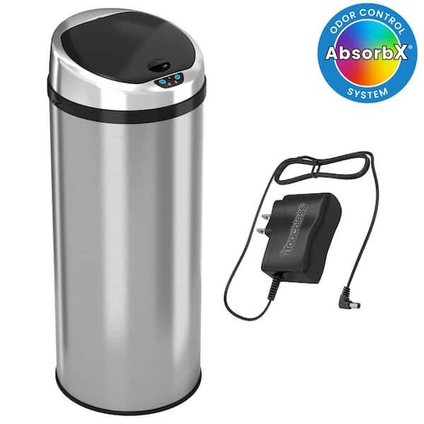 iTouchless 13 Gal. / 49 Liter Round Household Metal Trash Can with Sensor Lid and Odor Filter