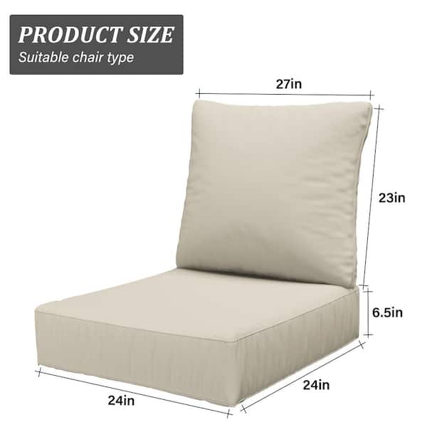 24 in. x 24 in. x 6.5 in. Outdoor Repacement Deep Seating Lounge Chair Cushion with Backrest (2-Pack) Cream