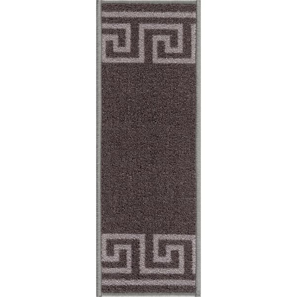 Greek Key Dark Gray 8.5 in. x 26 in. Polyamide Stair Tread Cover (1 Piece)