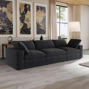 120.4 in Square Arm Linen Velvet 3-piece Free Combination Modular Sectional Sofa with Ottoman in Black