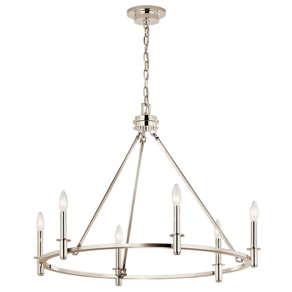 Polished Nickel 6-Light Candle Ring Chandelier