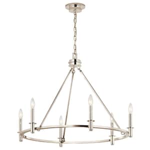 Carrick 32.25 in. 6-Light Polished Nickel Traditional Candle Circle Chandelier for Dining Room