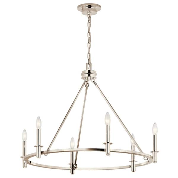 Carrick 32.25 in. 6-Light Polished Nickel Traditional Candle Circle Chandelier for Dining Room