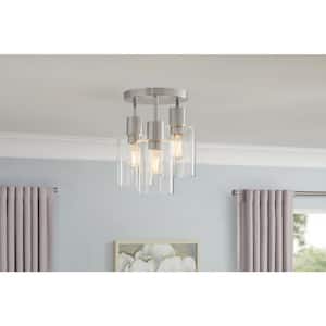 Sutton Place 13.25 in. 3-Light Brushed Nickel Flush Mount, Farmhouse Ceiling Light