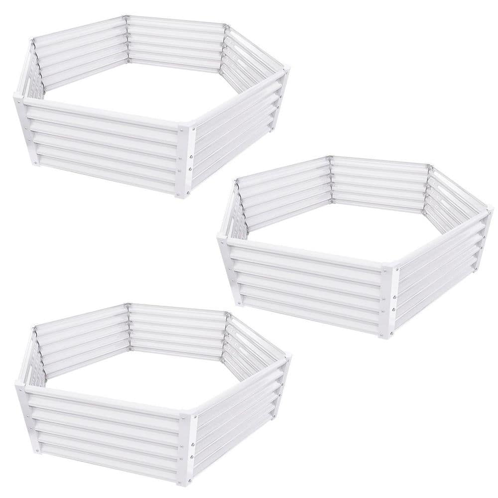 3-Pcs Hexagon Galvanized Steel Raised Garden Beds-Planter Boxes for Vegetab