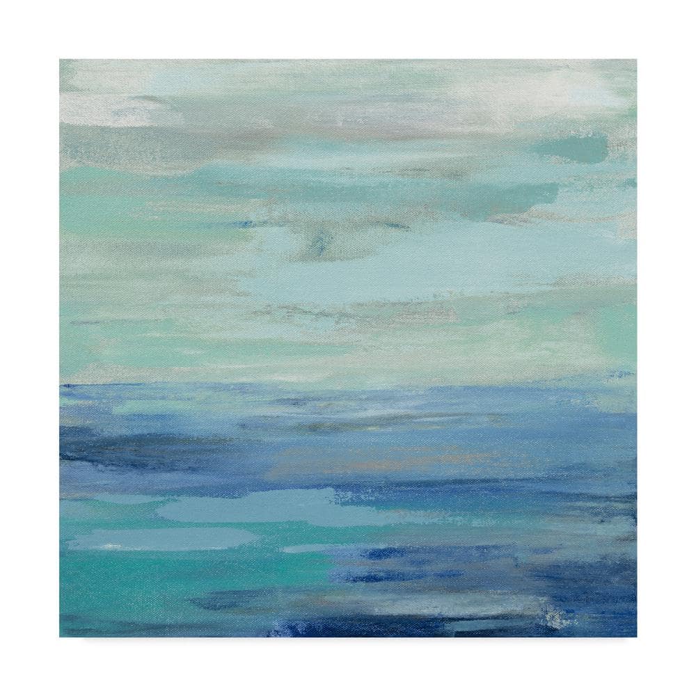 Sunset Beach II Teal and Blue Abstract Canvas Print with Floater Frame