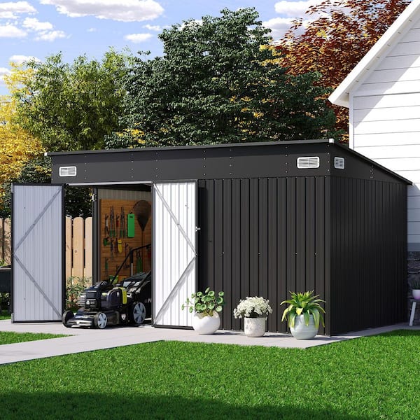 Sizzim Black 12 ft. W x 8 ft. D Outdoor Lean to Storage Metal Shed