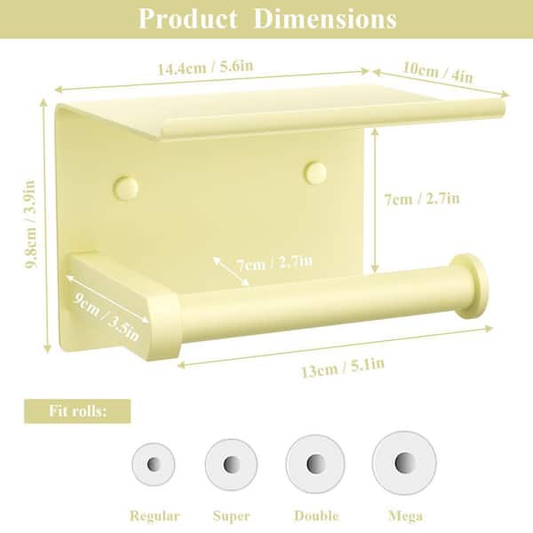 5.6 x 4 x 3.9 in. Adhesive or Screw Wall Mount Stainless Steel Toilet Paper Holder with Phone Shelf in Yellow