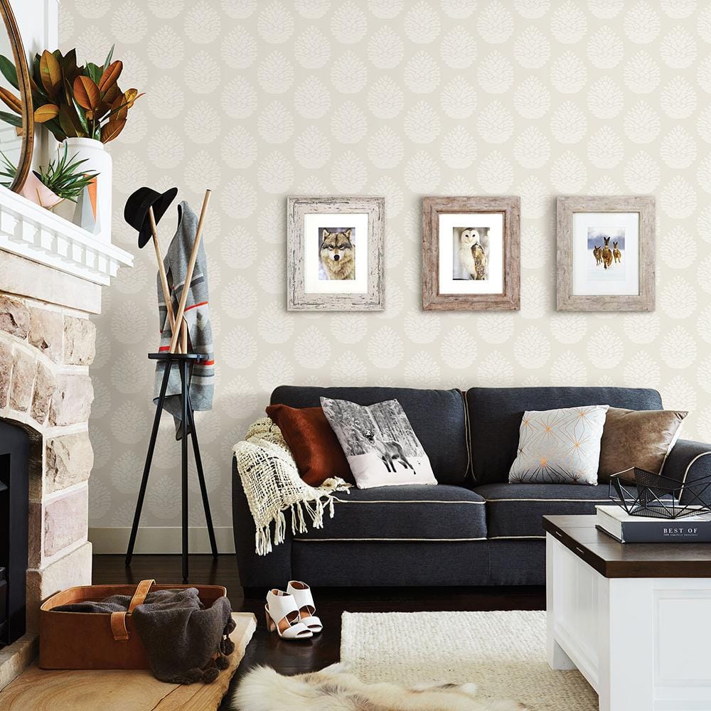 Eggshell and Off-White Pinecone Print Wallpaper Roll