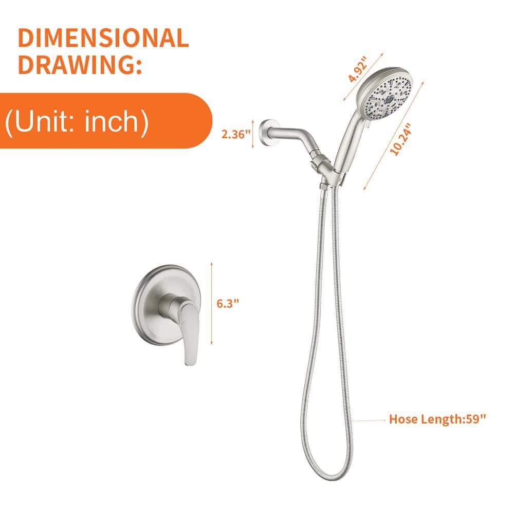 Brushed Nickel Single Handle 10-Spray Handheld Shower Faucet Set
