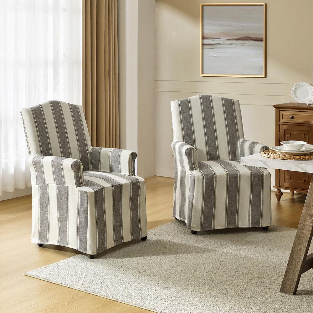 JAYDEN CREATION Adelina Strip Traditional Roll Arm Dining Chair with ...