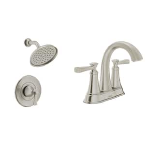 Rumson 4 in. Centerset Bathroom Faucet and Single-Handle 1-Spray Shower Faucet in Brushed Nickel (Valve Included)