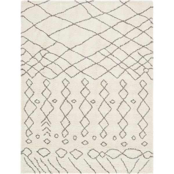 Unique Loom Rabat Shag Geometric Pure Ivory 9' 0 x 12' 0 Area Rug