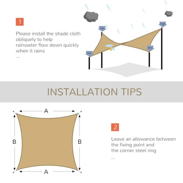 FLY HAWK Sun Shade Sail Rechteck 10' X 10' – Aus HDPE-Gewebe, UV-Schutz Bis 95%, Wasserdurchlässig, Für Terrasse & Garten