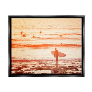 Surfing Sunset Beach Shore Design by Igor Vitomirov Floater Framed Nature Art Print 31 in. x 25 in.