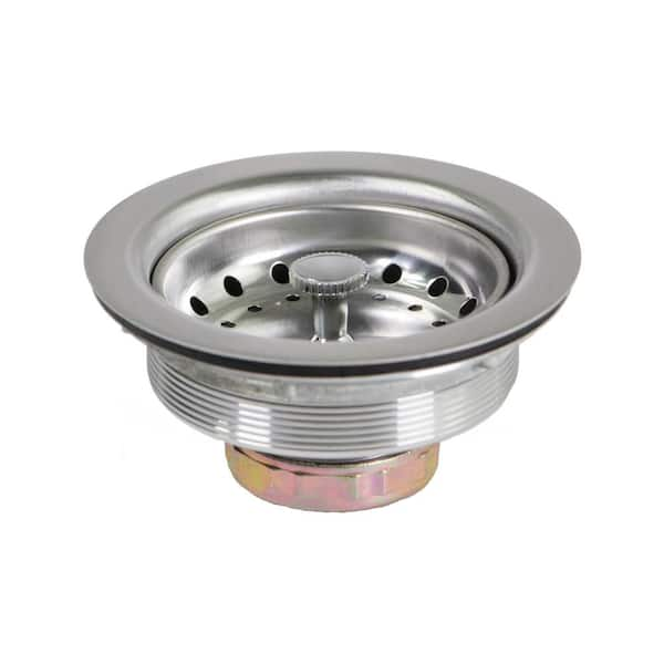 3.5 Lift and Turn Kitchen Sink Drain Round Strainer in Stainless Steel with Colander Basket and Cover - Silver