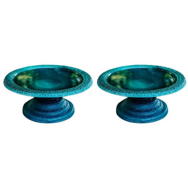 XBRAND 17.7 in. W Green Fiber Stone Glazed Finish Birdbaths with Short Round Base (Set of 2)