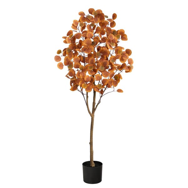 Nearly Natural 5 ft. Orange Autumn Eucalyptus Artificial Tree