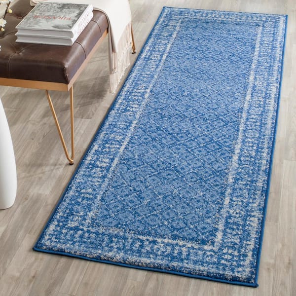 Adirondack Light Blue/Dark Blue 3 ft. x 18 ft. Border Runner Rug