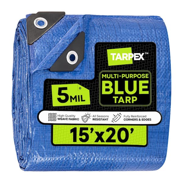 5 Mil Poly Tarp 15 ft. x 20 ft. Plastic Weather-Resistant Multi-Purpose Blue Cover