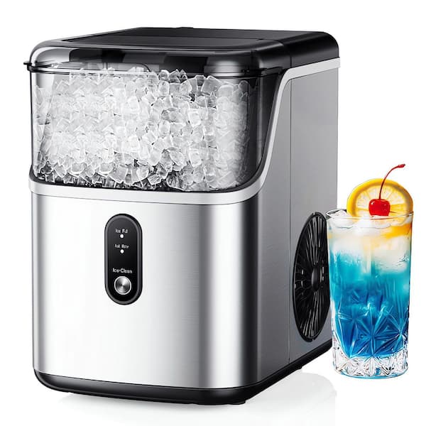 EUHOMY 9 in. 35 lb. /24H Nugget Ice Countertop Portable Ice Maker in Silver, Stainless Steel, Ready in 6-Mins, Auto-Cleaning