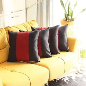 Charlie Set of Four Black and Red Geometric Zippered Handmade Polyester Throw Pillow 18 in. x 18 in.