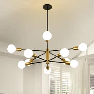 10-Light Semi-Flush Retro Sputnik Chandelier Ceiling Light Black and Gold for Bedroom Living Dining Room Kitchen Island