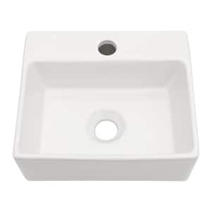13.6 in. x 11.6 in. White Ceramic Rectangular Wall Hung Vessel Sink with Single Faucet Hole for Small Bathroom