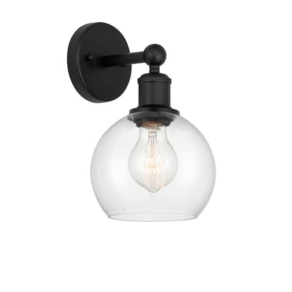 Athens 1-Light Matte Black, Clear Wall Sconce with Clear Glass Shade
