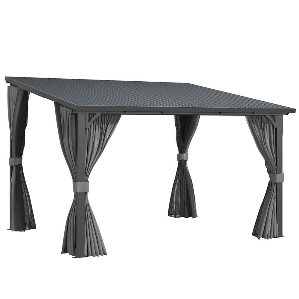 12 ft. x 10 ft. Metal Outdoor Lean to Wall-Mounted Hardtop Gazebo Pergola with Curtains and Netting price history on PriceWatchPro
