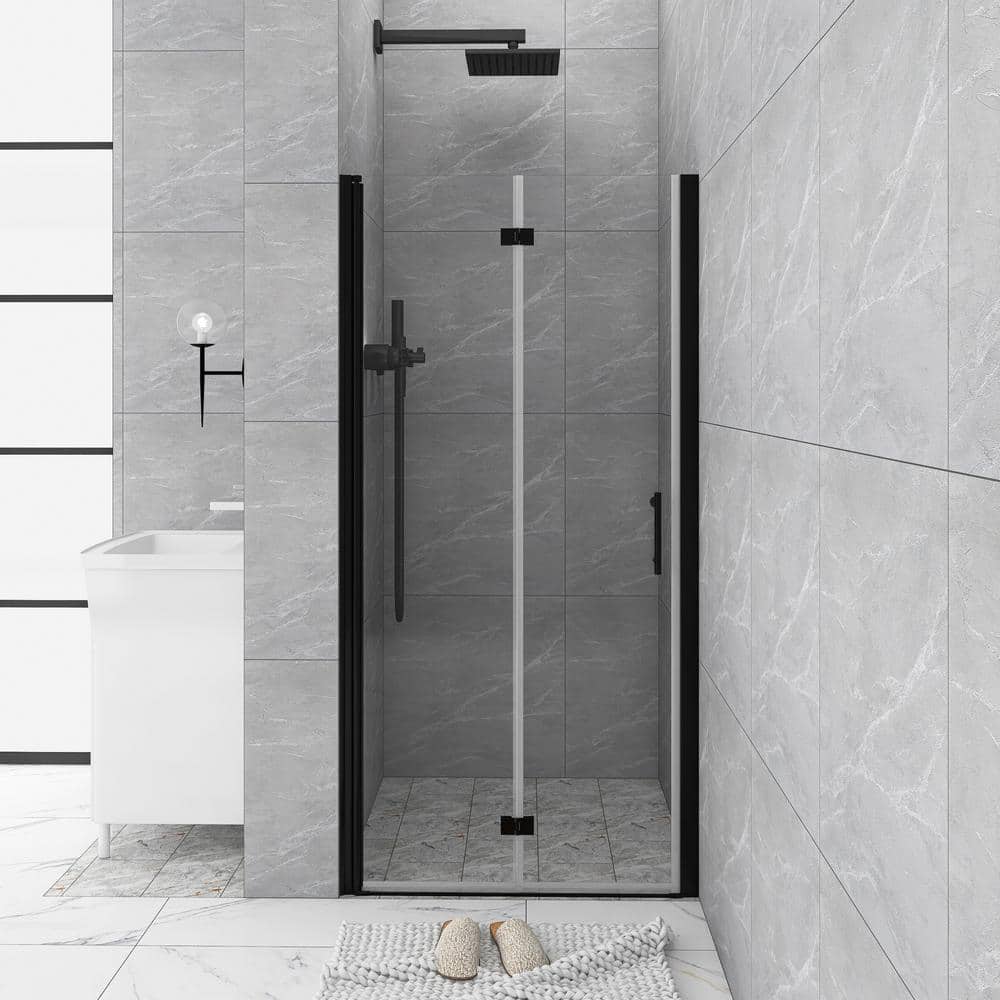 31 in. W x 72 in. H Bi Fold Semi Frameless Shower Door in Matte Black with 