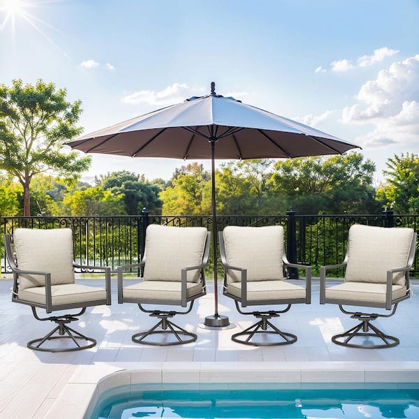 BaliSpin 4-Piece Gray Metal Outdoor Swivel Glider Chairs, Patio Swivel Dining Chairs High Back with Cushion For Garden