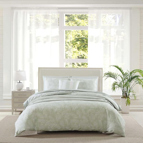 Tommy Bahama Art Of Palms Green 3-Piece Plain Weave Cotton Full/Queen Reversible Comforter Sham Set