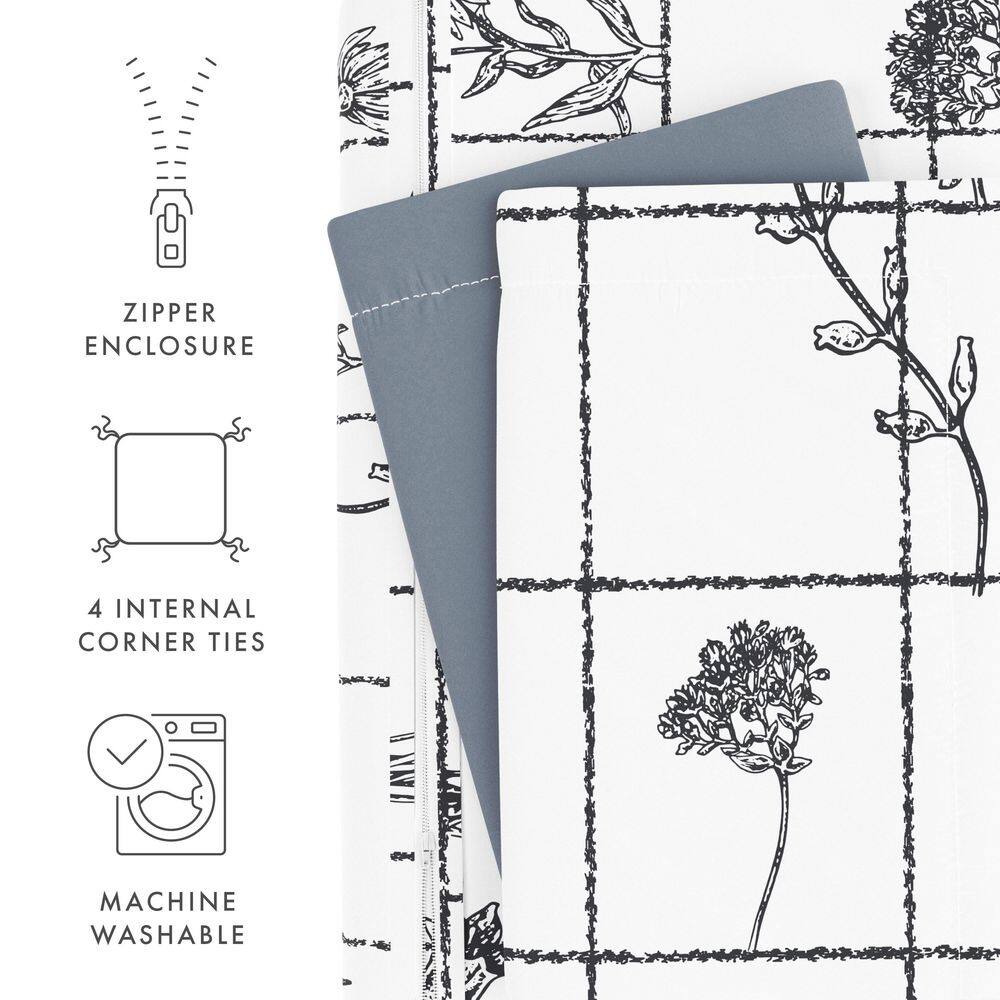 Gray Reversible Flower Field Twin/Twin XL Duvet Cover Set