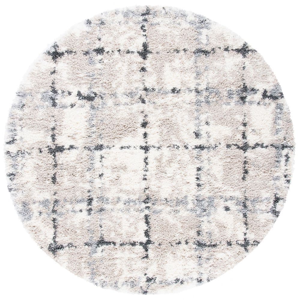 Fontana Shag 7 ft. x 7 ft. Gray/Ivory Geometric Abstract Round Area Rug price history on PriceWatchPro