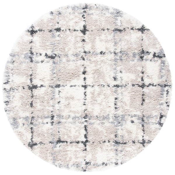 Fontana Shag 8 ft. x 8 ft. Gray/Ivory Geometric Abstract Round Area Rug